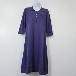 Poetry Linen Cotton Purple Knit Midi Dress with Button Detail Collared